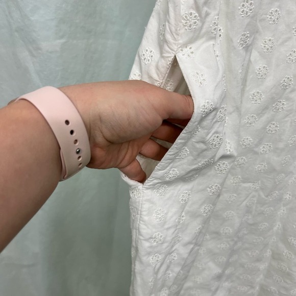 J. Crew Women’s Cotton Dress Size 10 Pockets White Boho Eyelet Breathable - Picture 7 of 15